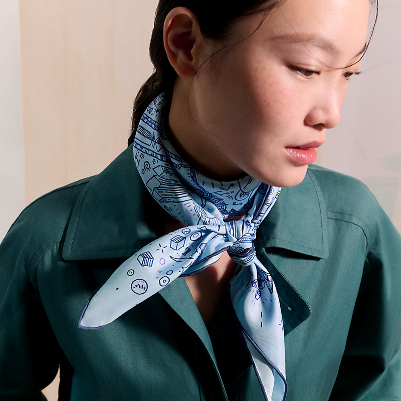 Please Hold The Line scarf 90 - Blue | Hermès USA